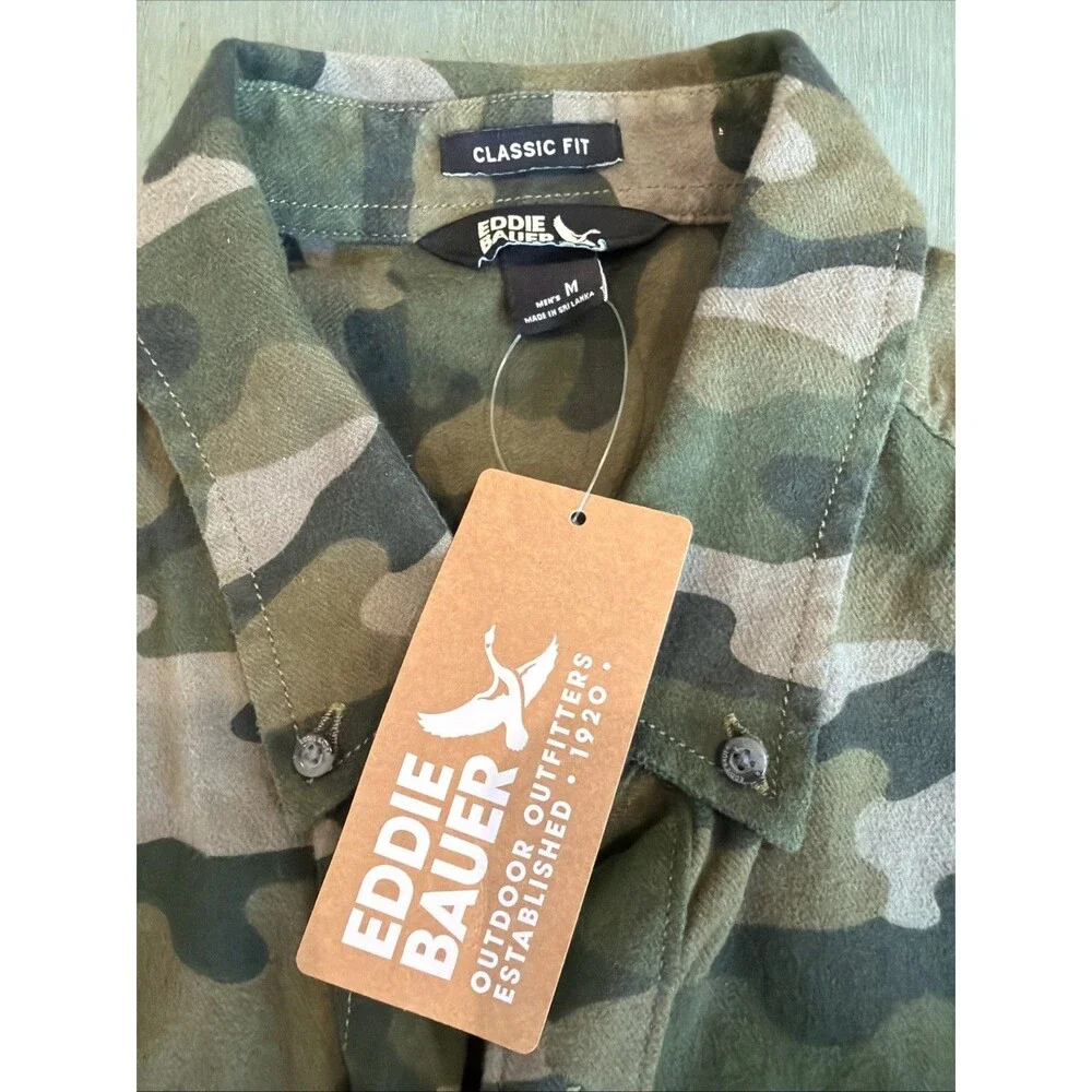 NWT Eddie Bauer Mens‎ Medium Favorite Flannel Shirt Camo Green Long Sleeve M New